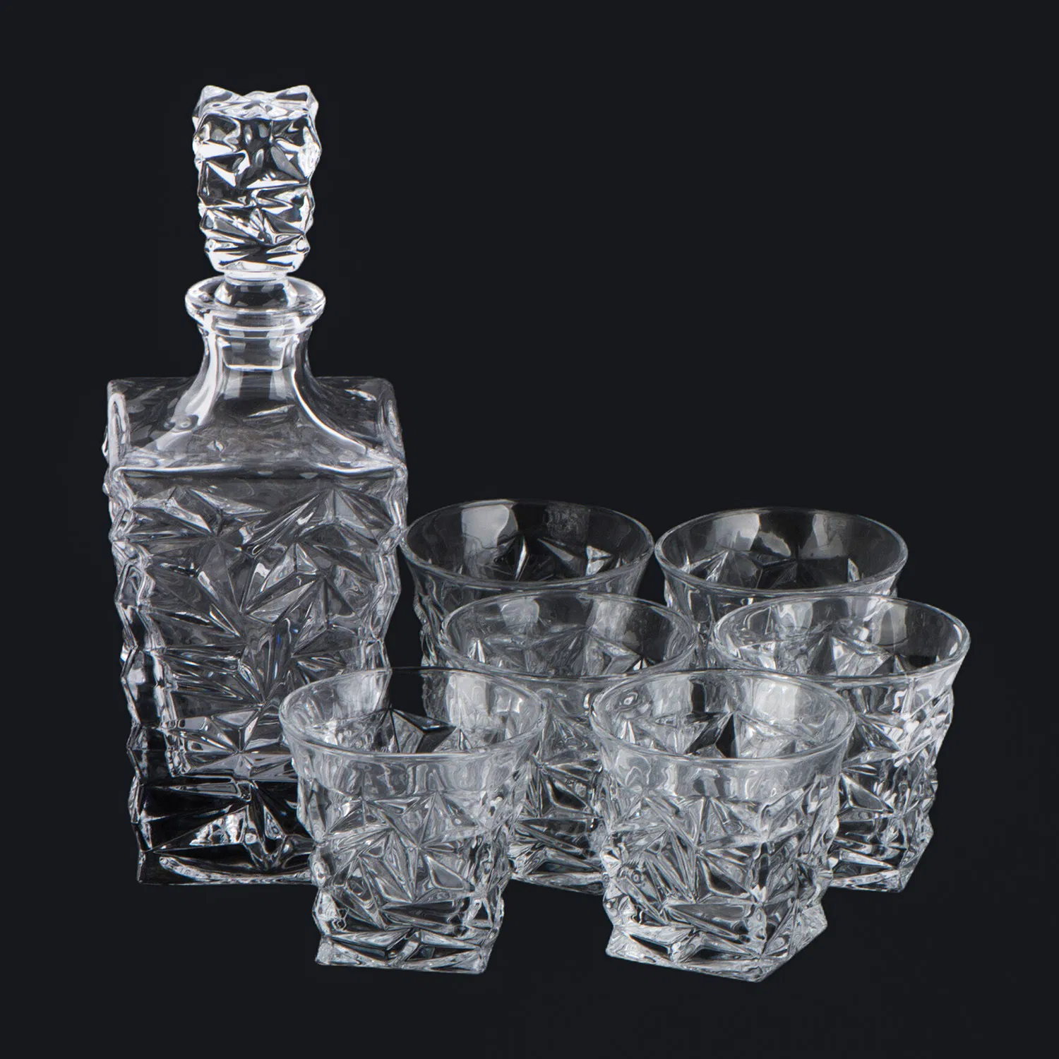 Contemporary Design Embossed Glass Wine Bottle with Glass Cup Set Elegant Wine Accessories