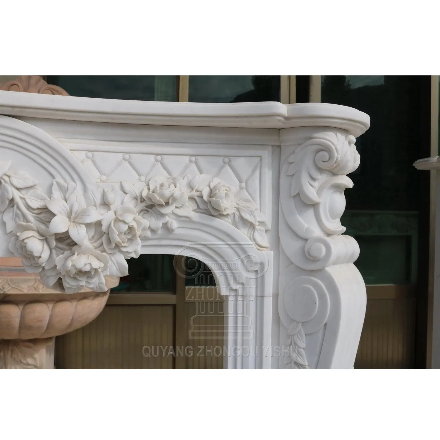 Home Decoration White Marble Fireplace Carving Sculpture