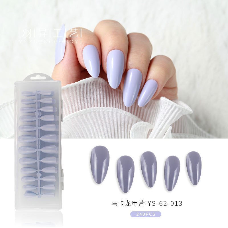 Artificial Nail Coffin Almond Macaron Solid Color Press on Nails Tips