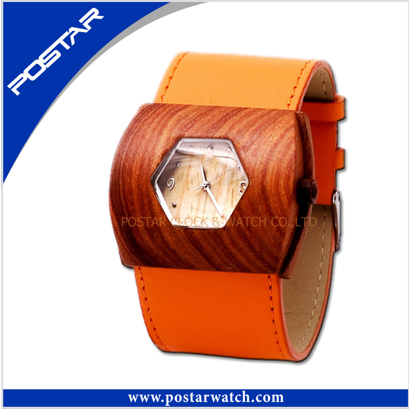 Stylish Swiss Movement Wooden Watch with Genuine Leather Band