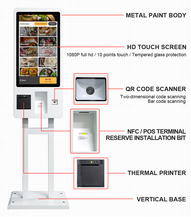 Self-Ordering Kiosk 21.5 23.6 27 32 Inch Mcdonald Self Ordering Kiosk Self Service Free Standing