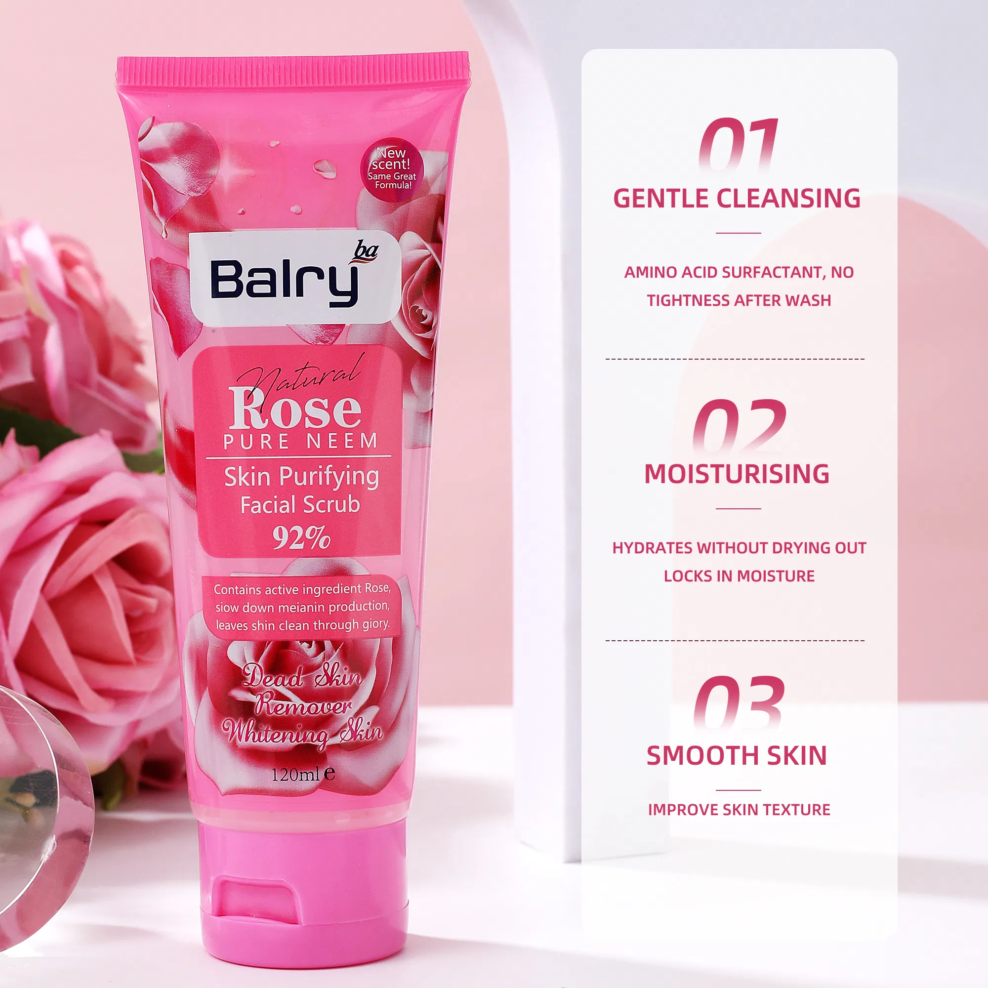 Skin Care Products Rose Gentle Exfoliating Smoothing Face Scrub with Salicylic Acid