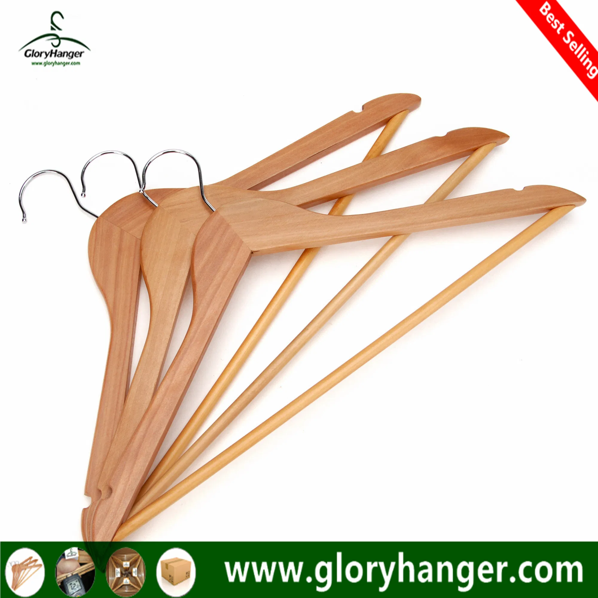 A Grade Wholesale Top Wooden Clothes Hanger for Man Garment Furniture Hanger with Bar