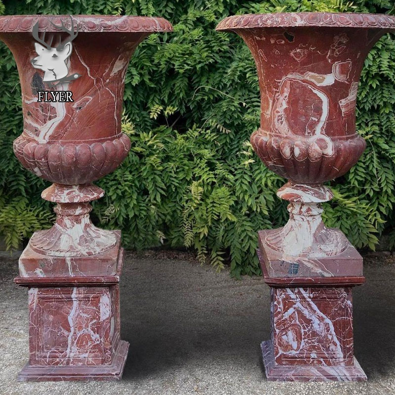 Wholesale Garden Decoration Handcarved Natural Stone Relief Flower Urns Planters Pots Large White Marble Flowerpot