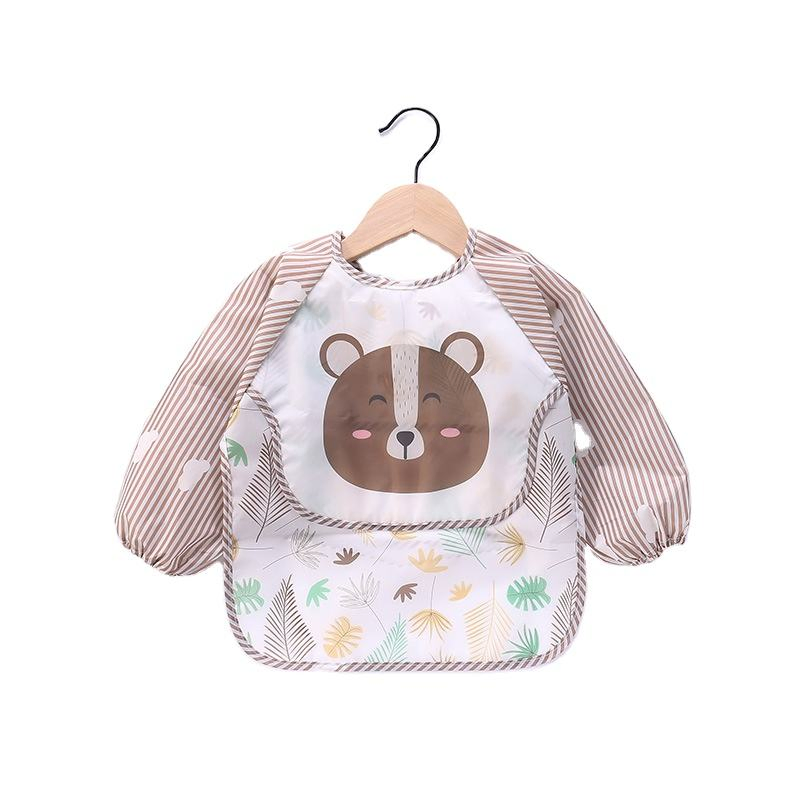 Long Sleeves Bibs Plain Kids Painting Baby Feeding Aprons Plastic Baby Eating Apron with Food Catcher