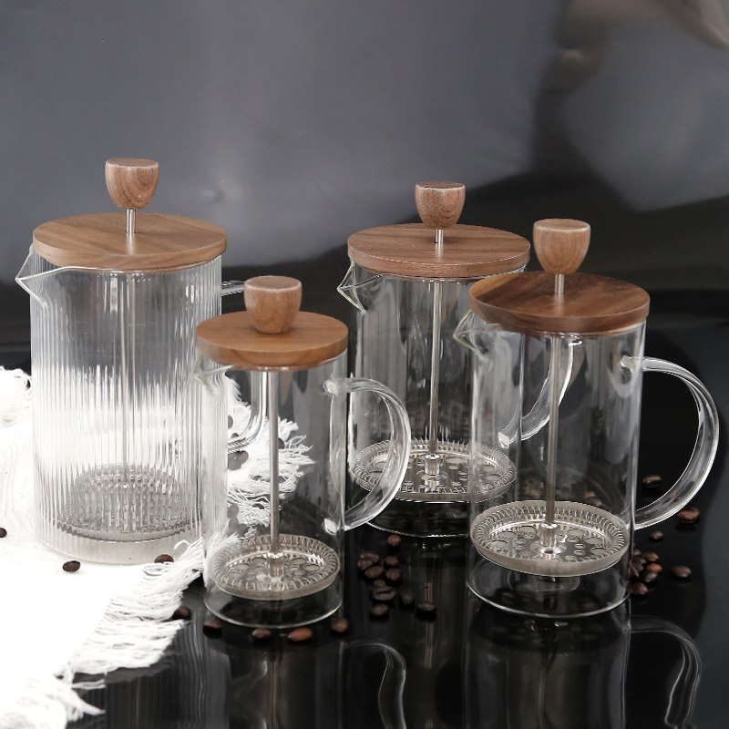 Френч-пресс из боросиликатного стекла с деревянной крышкой