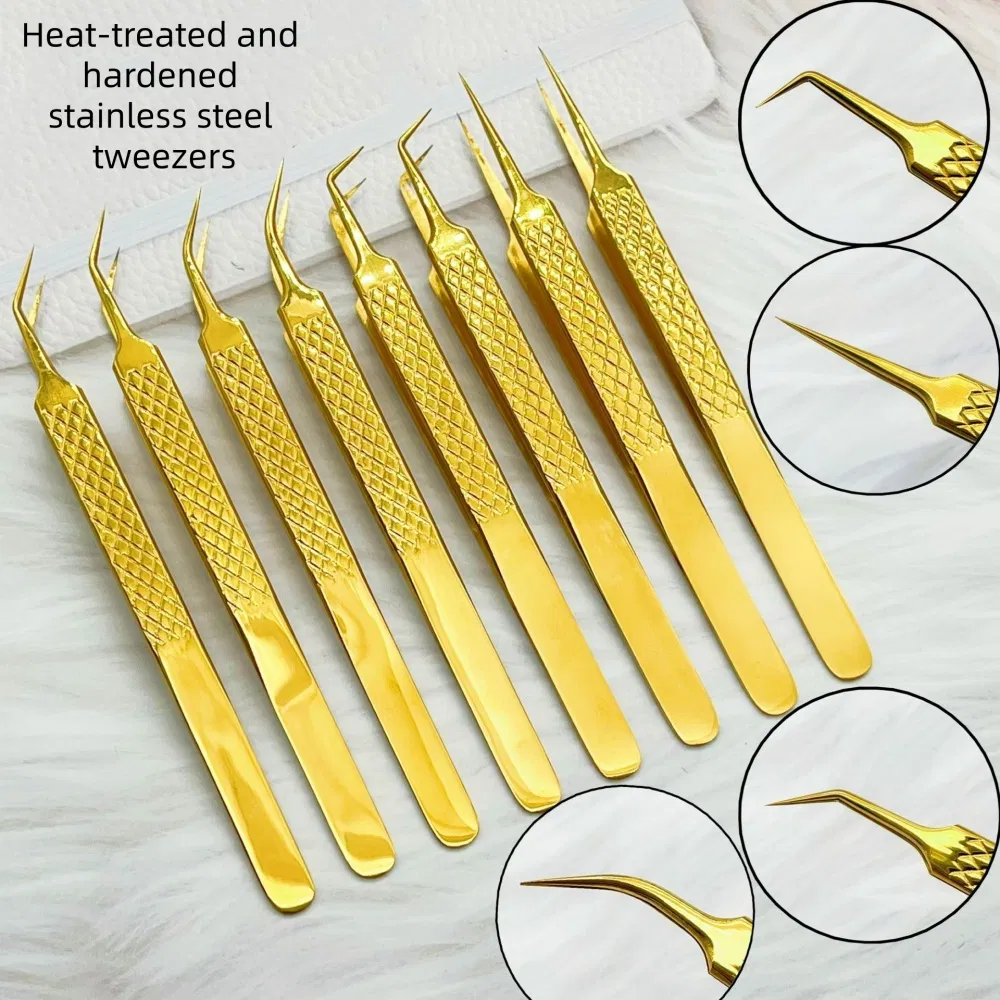 Best 45 90 Degree Isolation Metal Gold Volume Lash Eyelash Extension Tweezers