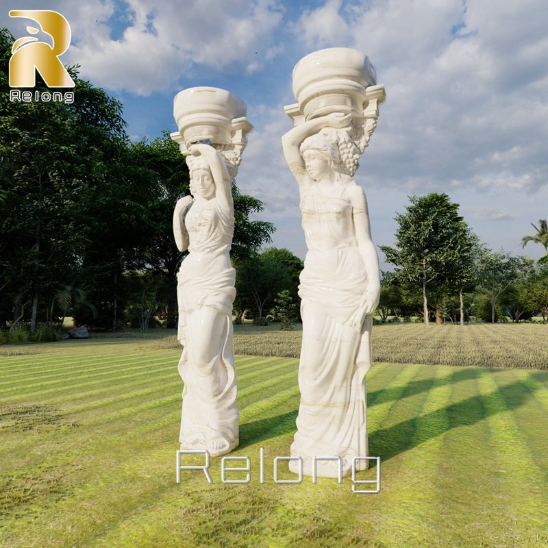 Villa Decorative Hand Carved Marble Sculpture Pillars Marble Greek Figure Column