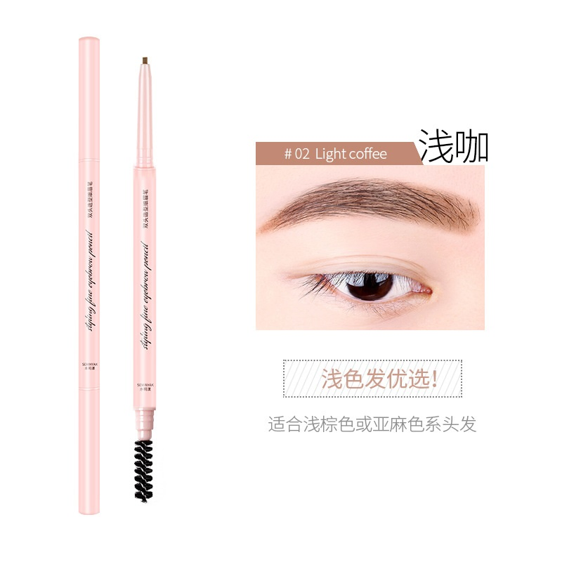 Ep06 Manufacturer Direct Sale Double-Head Extremely Fine Eyebrow Pencil Waterproof Sweat-Proof Permanent Non-Halo Dye Eyebrow Pencil Dual-Purpose Automatic
