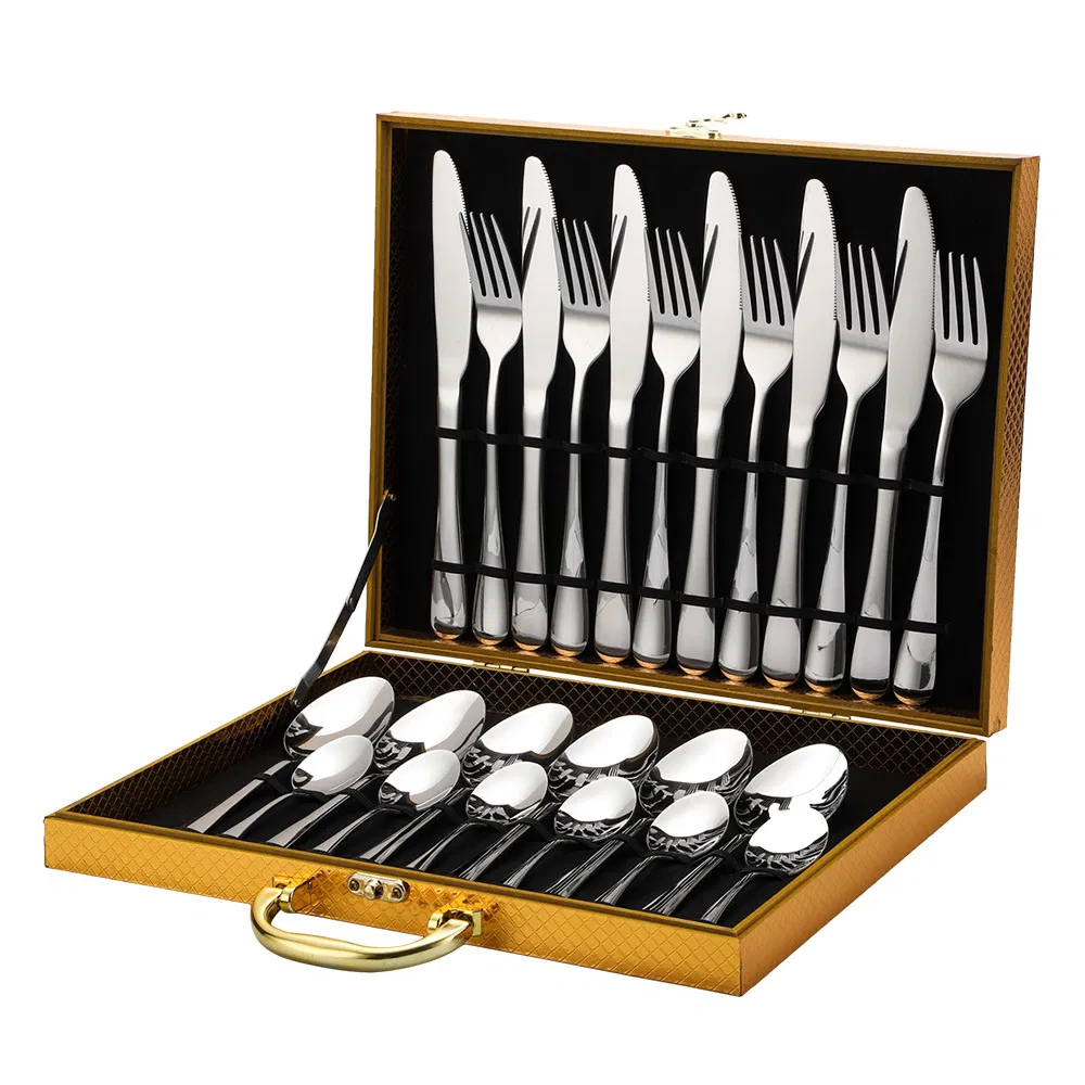Hot Sell 24PCS Stainless Steel Hotel Restaurant Spoon Fork Steak Knife Cutlery Sets 24 PCS Cutlery Set Gold Silver Cutlery Sets Stainless Steel 24 PCS