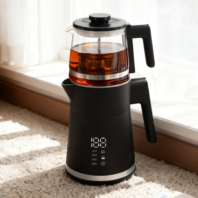 New Design Turkish Samovar Hot Water Maker 1500W 304 Stainless Steel Double Kettle Glass Kettle Teapot for Tea with Filter
