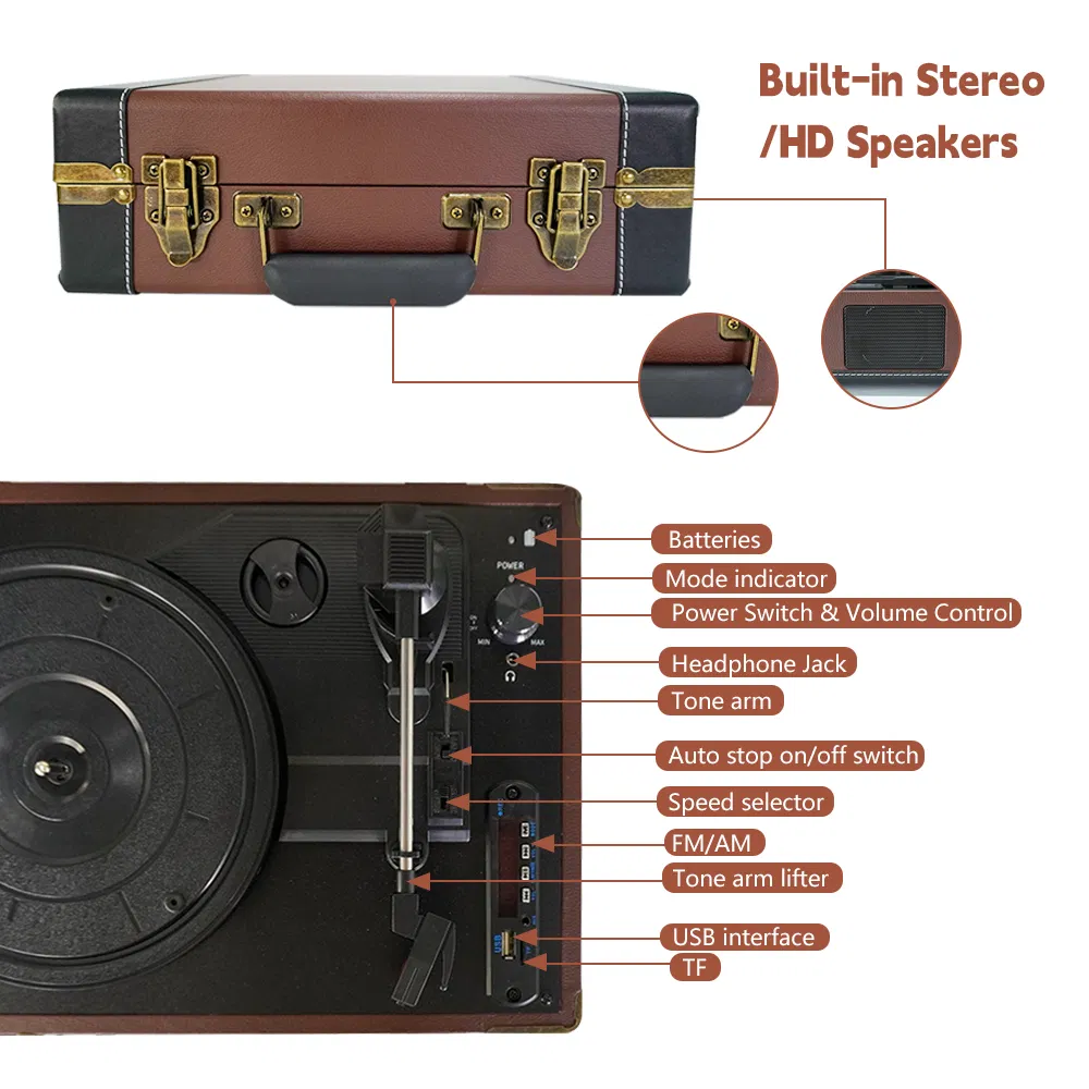 Портативный чемодан-проигрыватель винила R-100 с Bluetooth