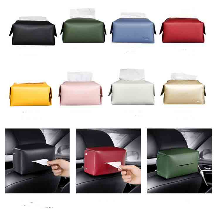 Custom Logo Tissue Box Creative Living Room Bedroom PU Leather Car Office Collapsible Tissue Holde