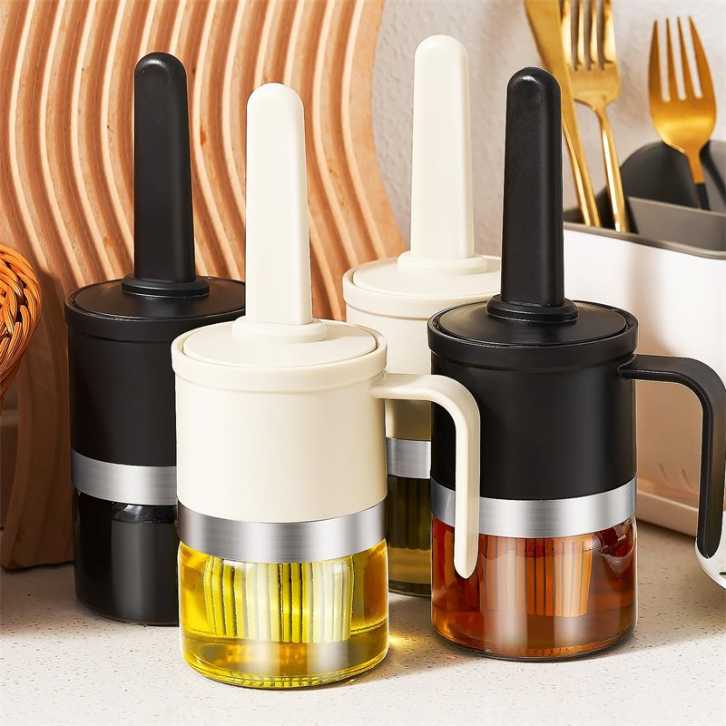300ml Olive Oil Bottle Kitchen Oil Dispenser Bottle with Silicone Brush