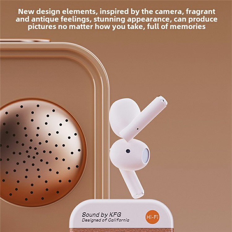 Q86 Retro Camera Design Tws Bluetooth Headphones Noise Reduction High Fide Bass Earphones - Brown
