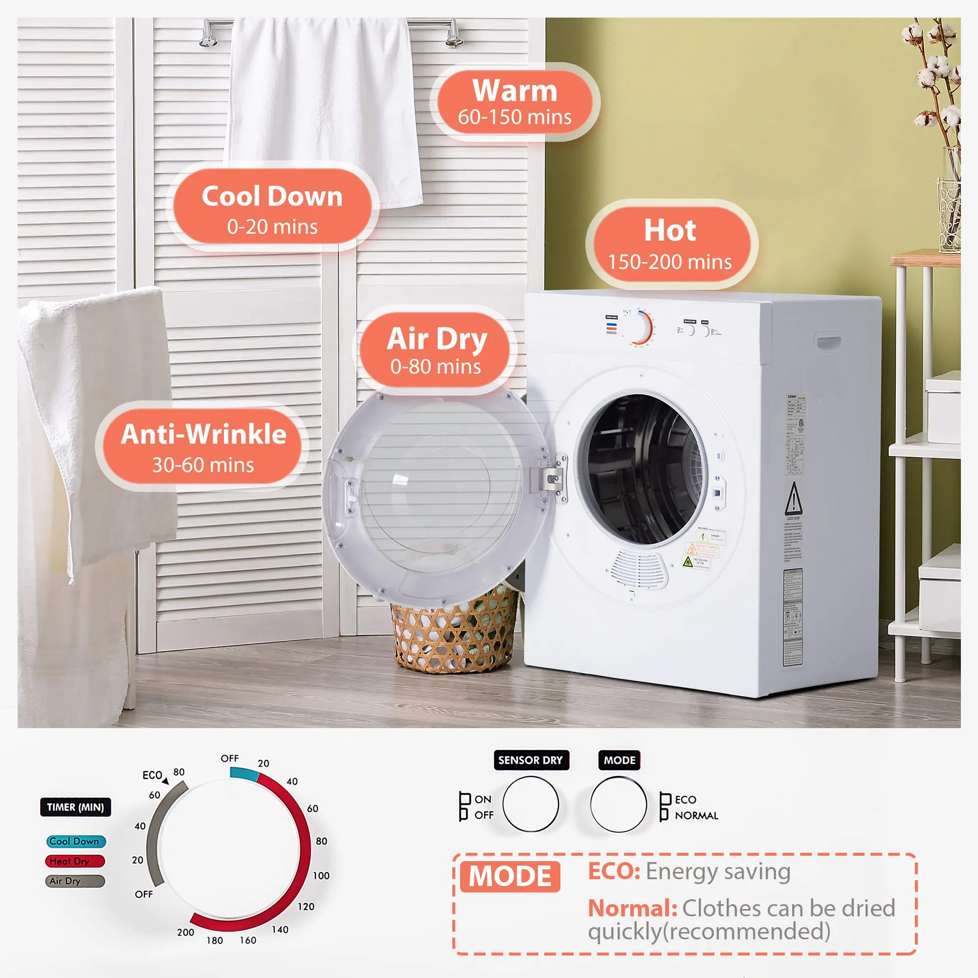Wall Mountable Portable Dryer for Efficient Laundry in Dorm