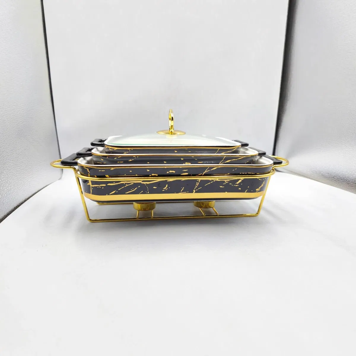 Food Warmer 2L Marble Design Serving Dish Rectangular Chafers Mi29696