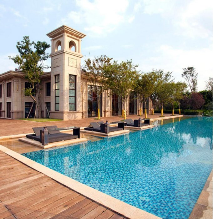 Мозаика для бассейна 300x300 мм, синяя, стеклянная