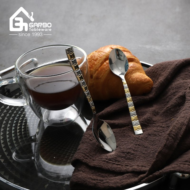 Stainless Steel Tea Coffee Spoon with Silver and Gold Handle for Restaurant and Cafe Use High Quality Tea Spoon