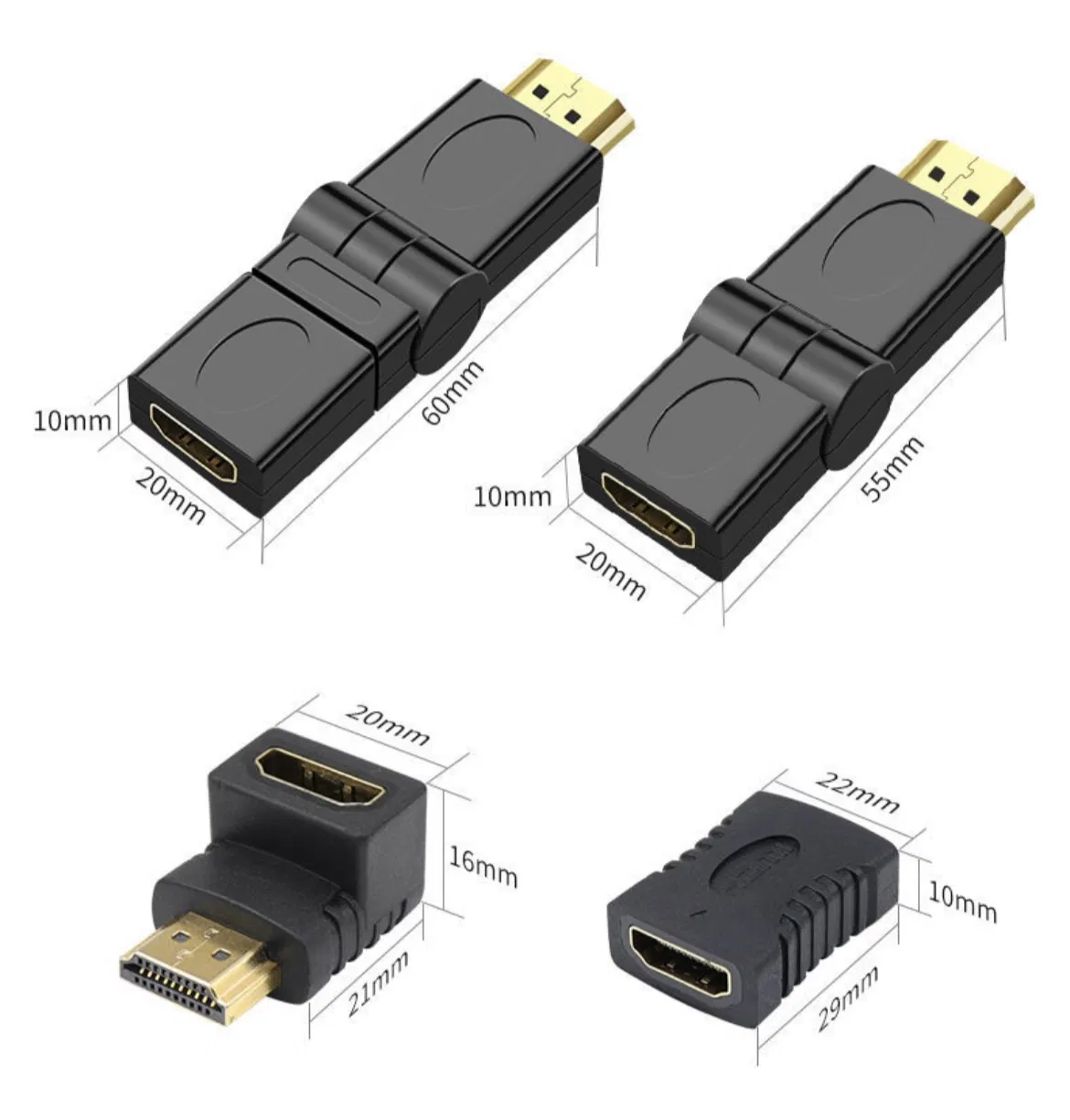 High Speed 360 Degree Gold Plated Male to Female HDMI Adapter