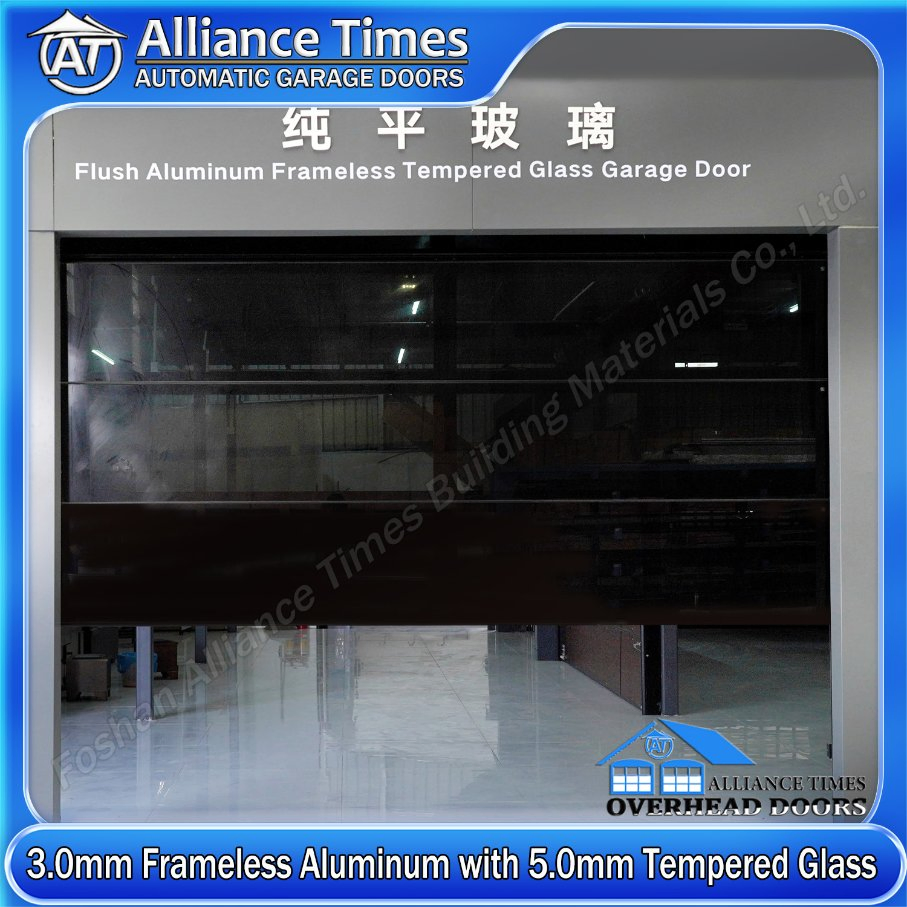Modern Flush Aluminum Frameless Tempered Glass Panels Sectional Garage Doors