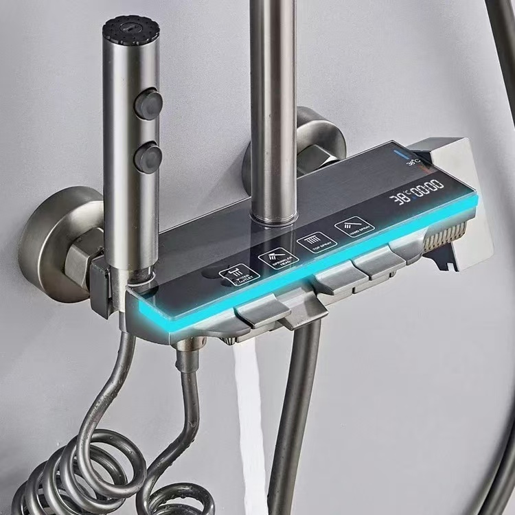 Ambient Lighting Piano Digital Shower System for Hot Cold Bathroom Faucets Rain Shower Head Hot Cold Digital Bathroom Shower Set