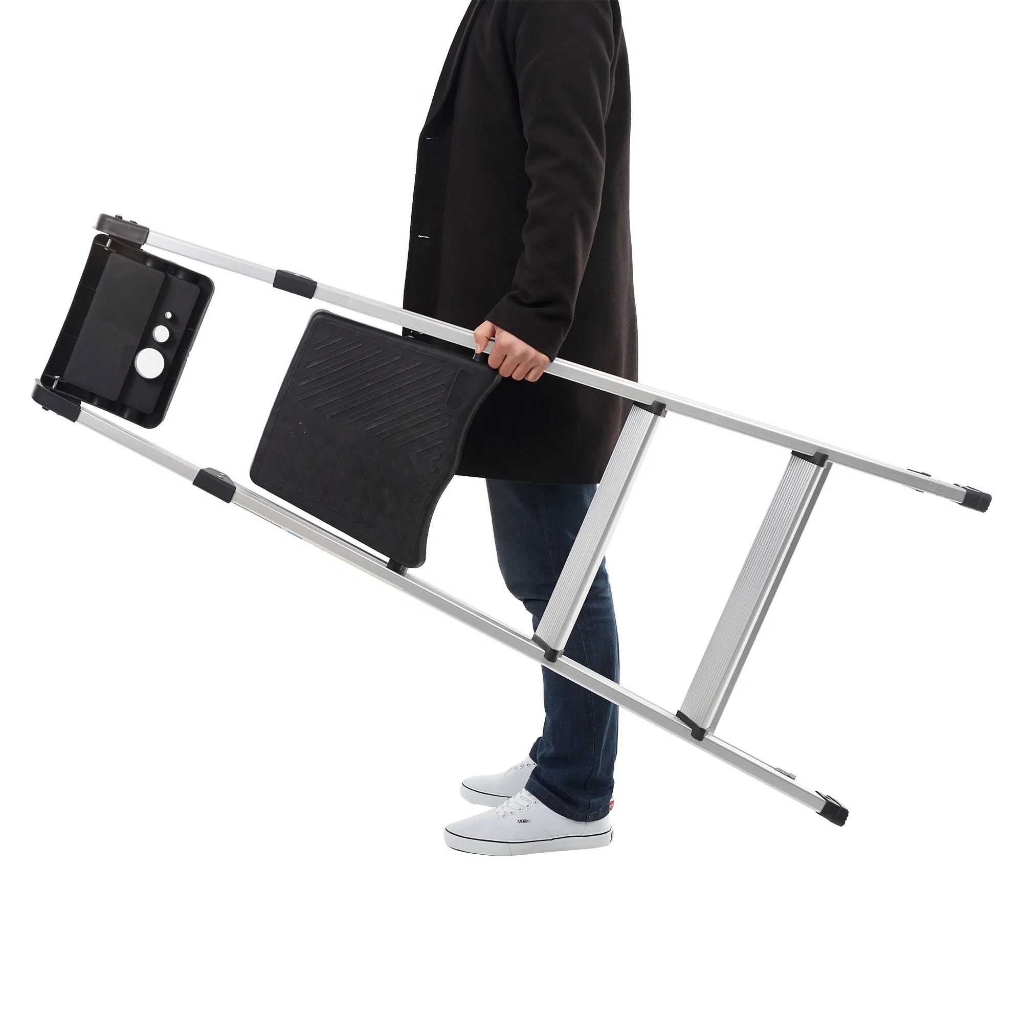 Lightweight Multifunctional Folding Aluminum Ladder with Anti-Slip Pedal and Tool Tray Industrial Design for Outdoor Use