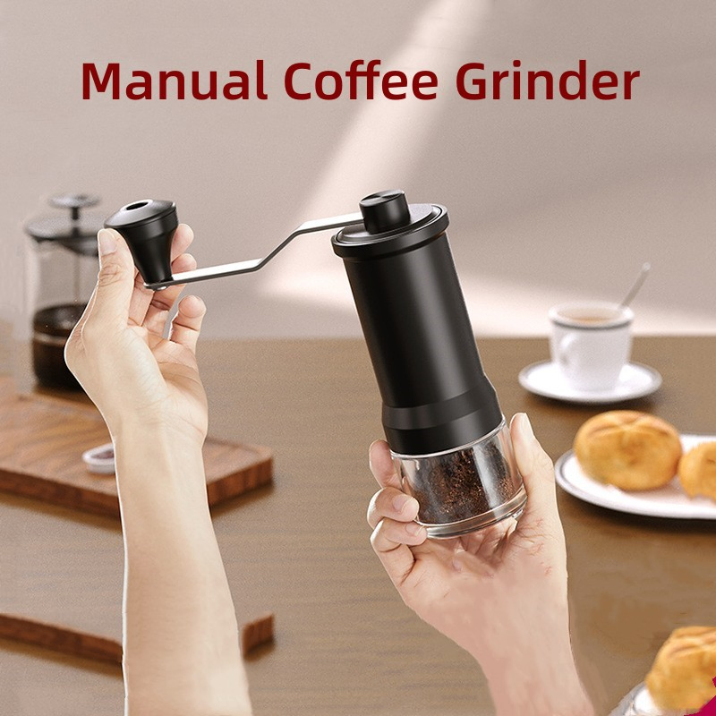 Manual Coffee Grinder Capacity 25g, Adjustable Settings of Coarseness, Portable Ceramic Conical Burr Grinder Coffee Grinder with Crank--Black