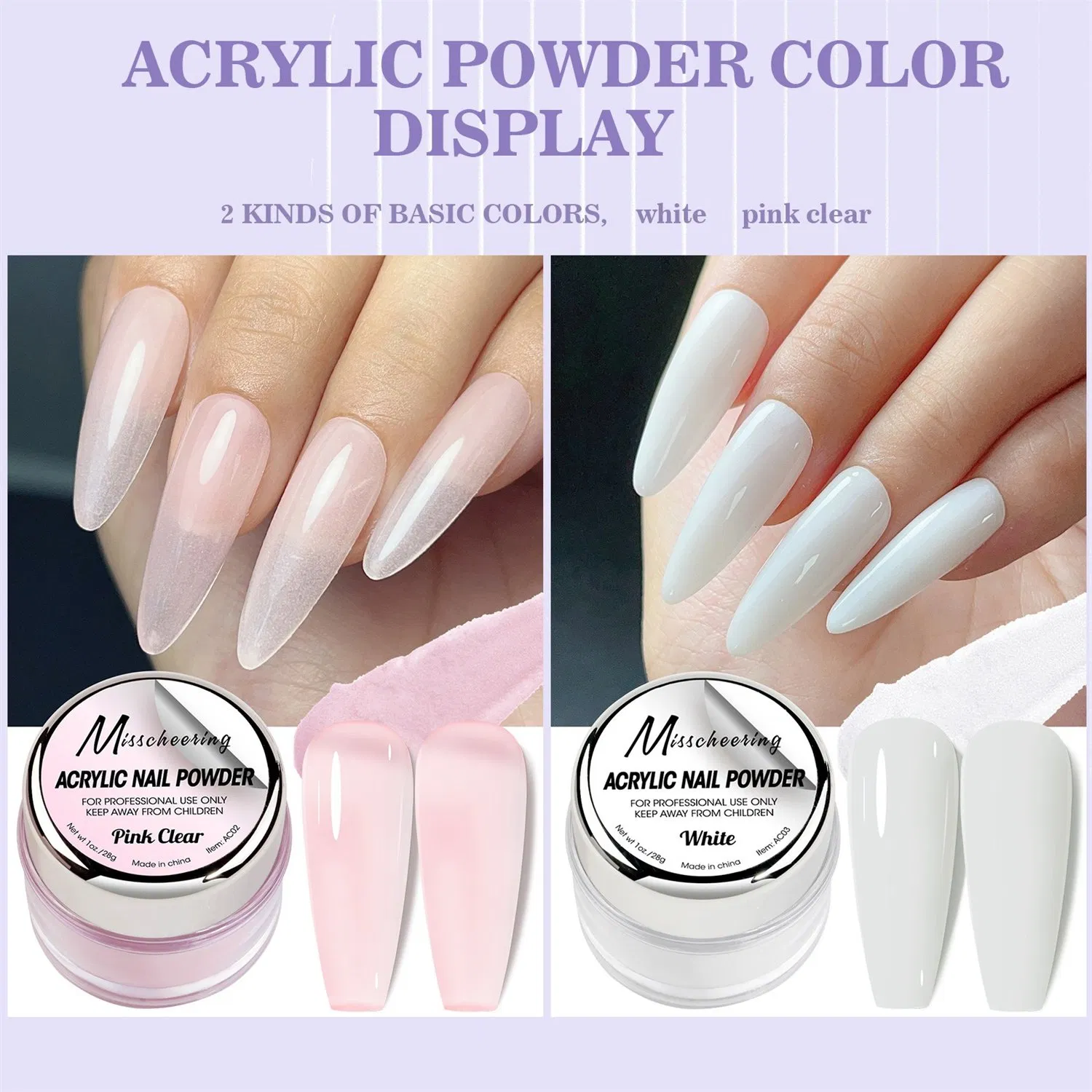 Salon EMA Acrylic Powder Set and Crystal Nail Powder for Nail Decorations or Extensions
