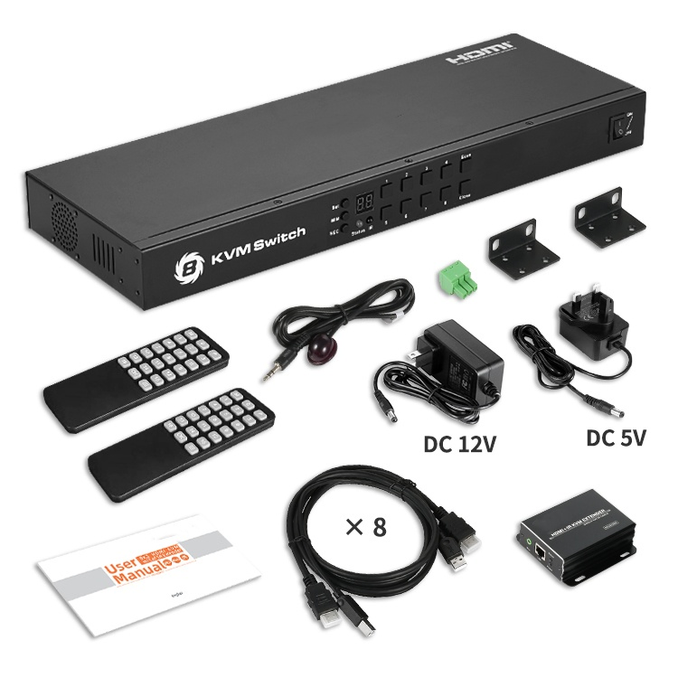 8 in 2 out HDMI Kvm Switch with 50 Extender up to 4K@30Hz Hdcp 1.4 Auto Scan Extend 50m by Cat 5e/6 Cable