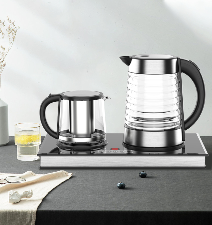 Household Appliance Turkey Tea Kettle Tray Set 1.7L Automatic Electric Glass Coffee and Tea Maker Machine
