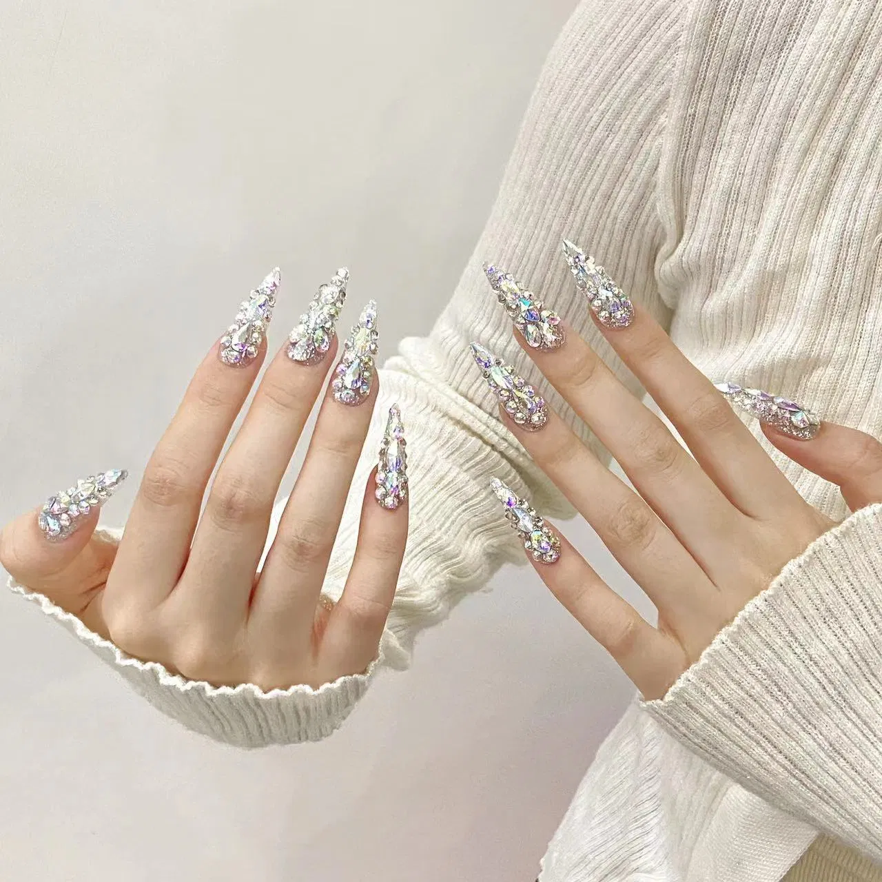 Purely Handmade Wearable Nails Full-Diamond Flash Nail Art Patches