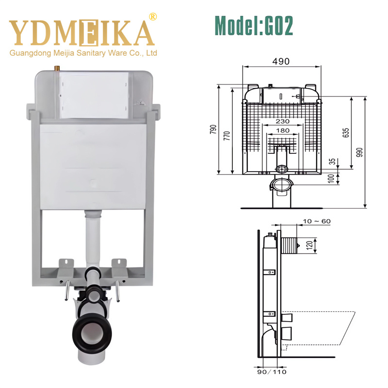 HDPE Material Bathroom Water Dual Automatic Flush Tank Metal Frame Concealed Cistern