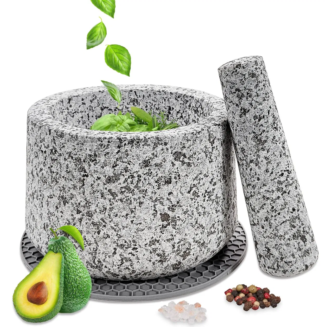 Natural Stone Grinder Matt Polished Granite Mortar and Pestle Set Kitchen Accessories Herb & Spice Tools