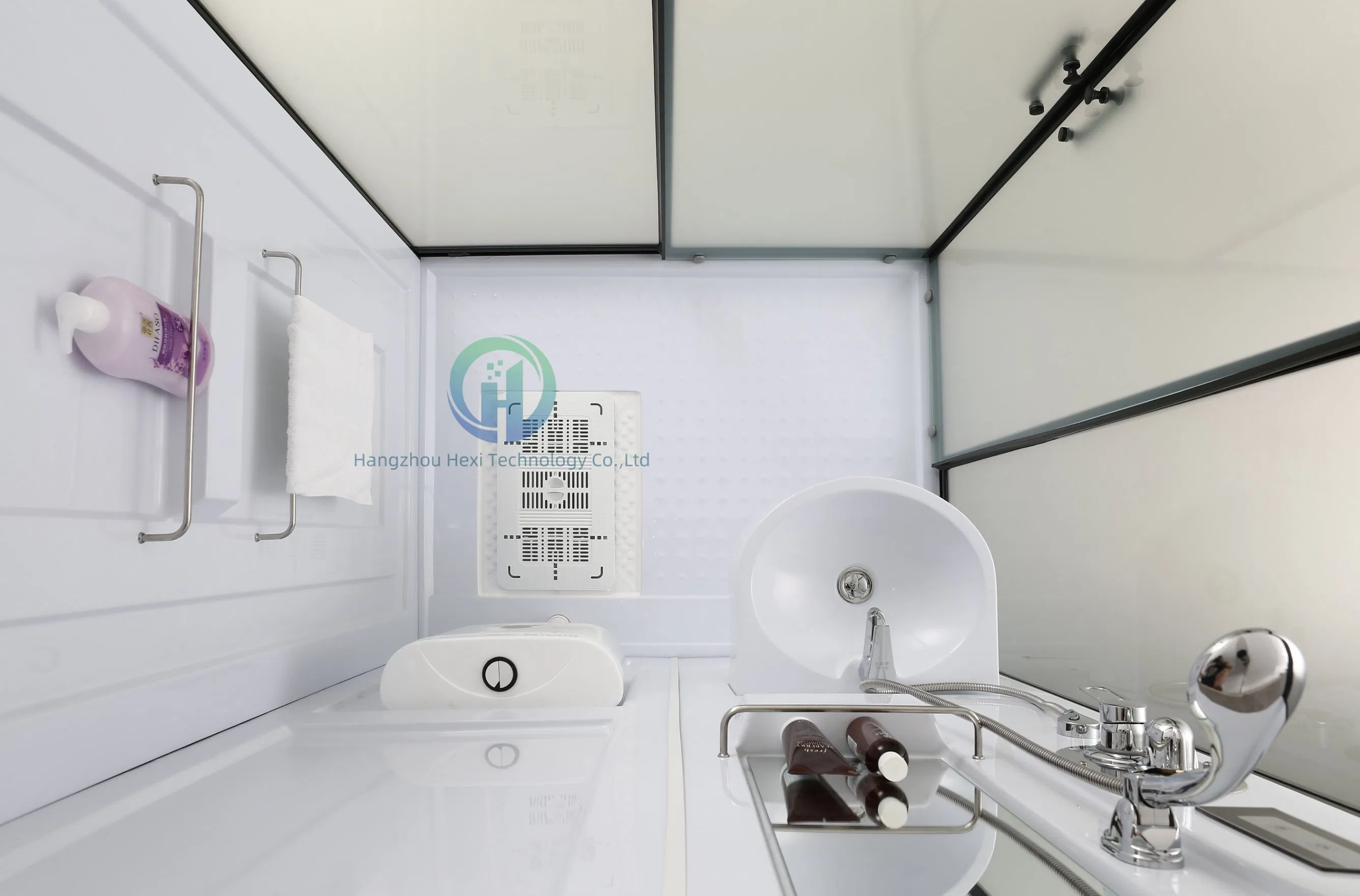 Modern Stylish Black Frame Prefab Bathroom with Squat Toilet for Shower