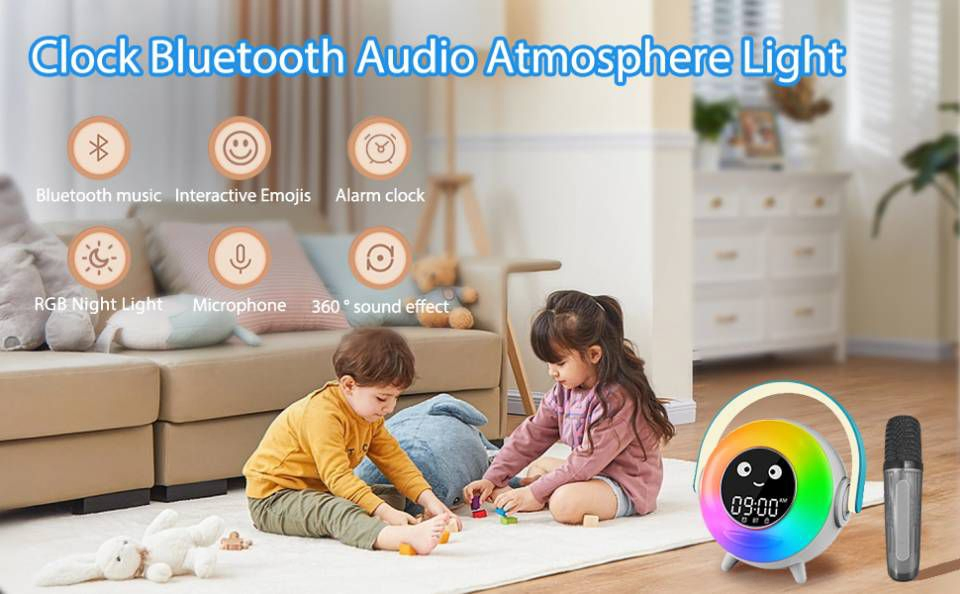 Rechargeable 1800mAh Alarm Clock for Kids Wake Clock for Kids Sleep Training Auto off Feature 9 Night Light Dual Alarm, Kids Alarm Clock