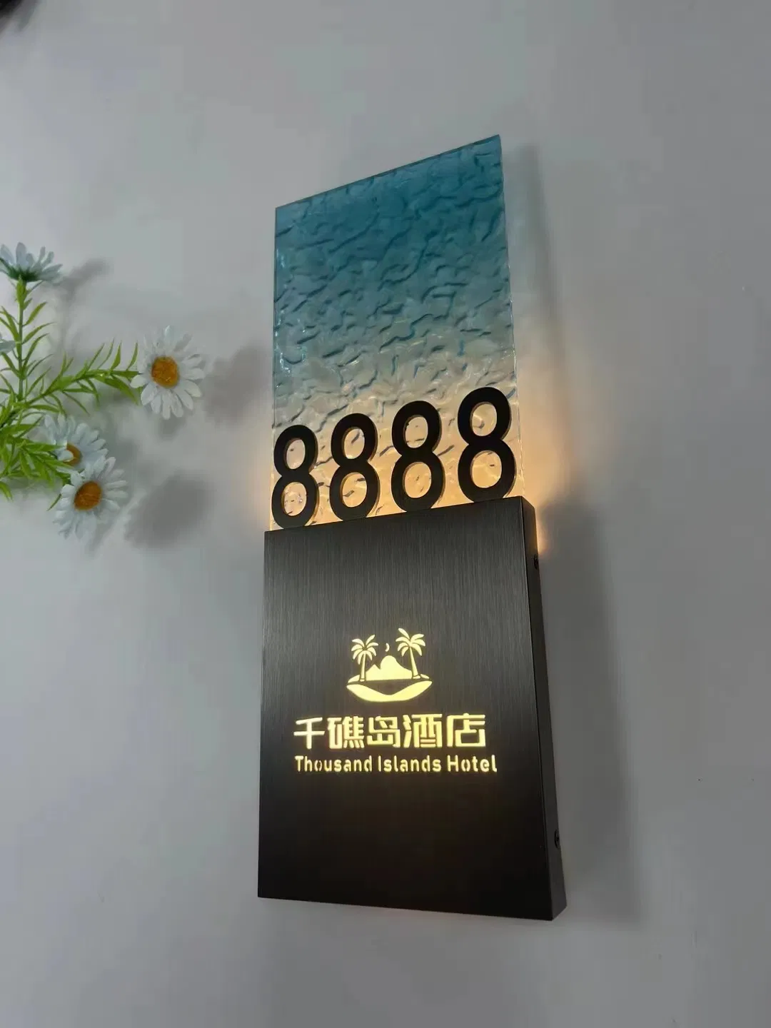 Hotel Room Door Number Illuminated LED Light Sign Stainless Steel Etched Plaques