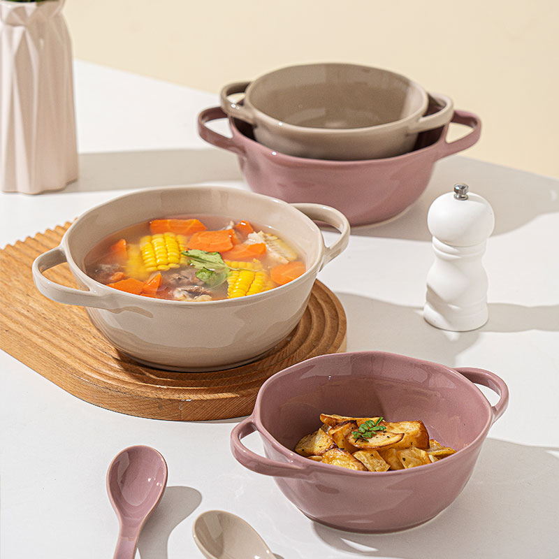 Durable Ear Soup Bowl Ceramic Tableware Serving Ramen Noodles Bowls with Handle