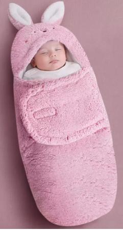 Pink Rabbit Fleece Lining Baby Stroller Footmuff