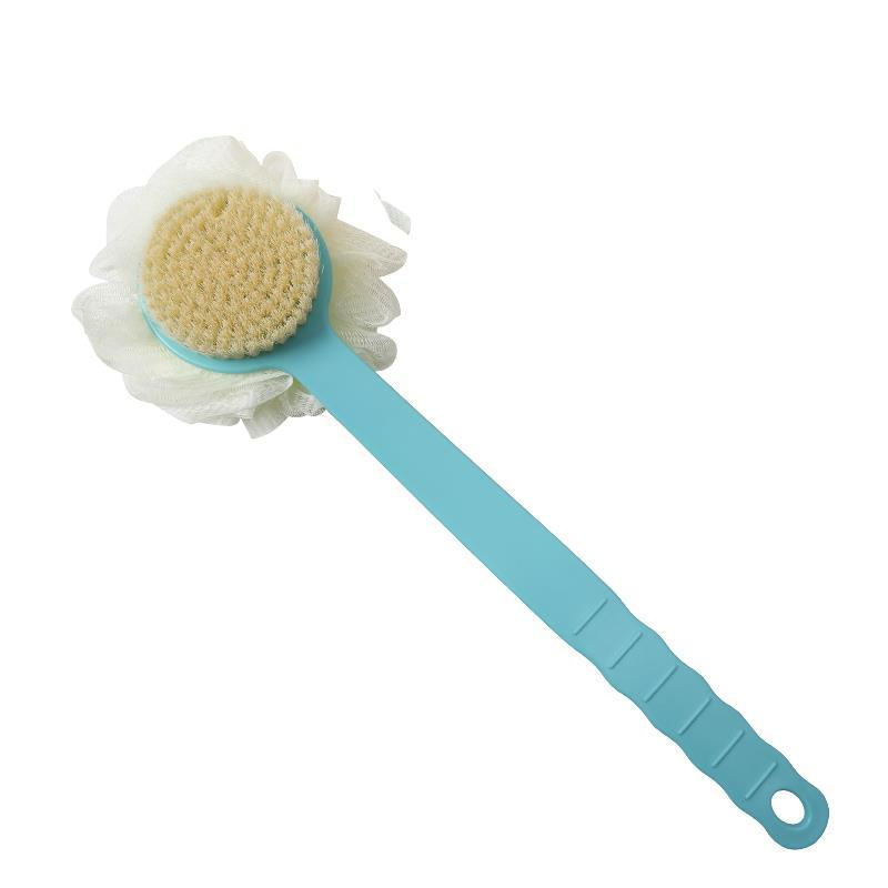 Long Handle Bath Brush with Mesh Sponge Ball Back Bath Brush