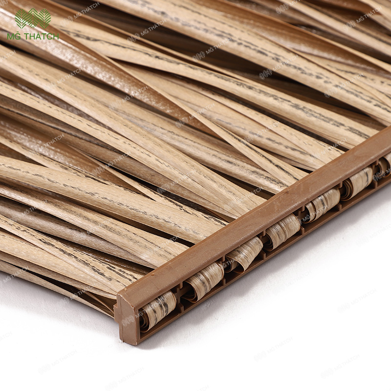 Flame Resistant Synthetic Tiki Thatch Roof Artificial Palm Palapa Thatch Tiles More Than 20 Years Lifespan China Manufacturer