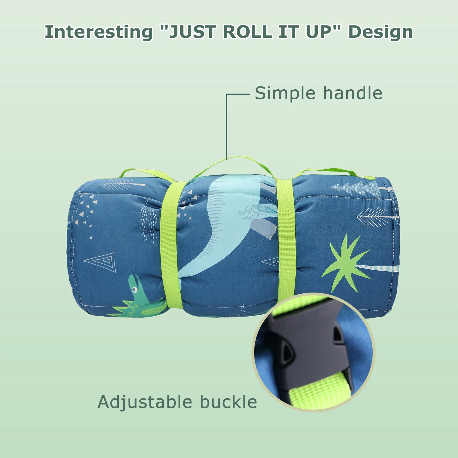 Rollup Design Kid Sleeping Mat with Removable Pillow & Minky Blanket