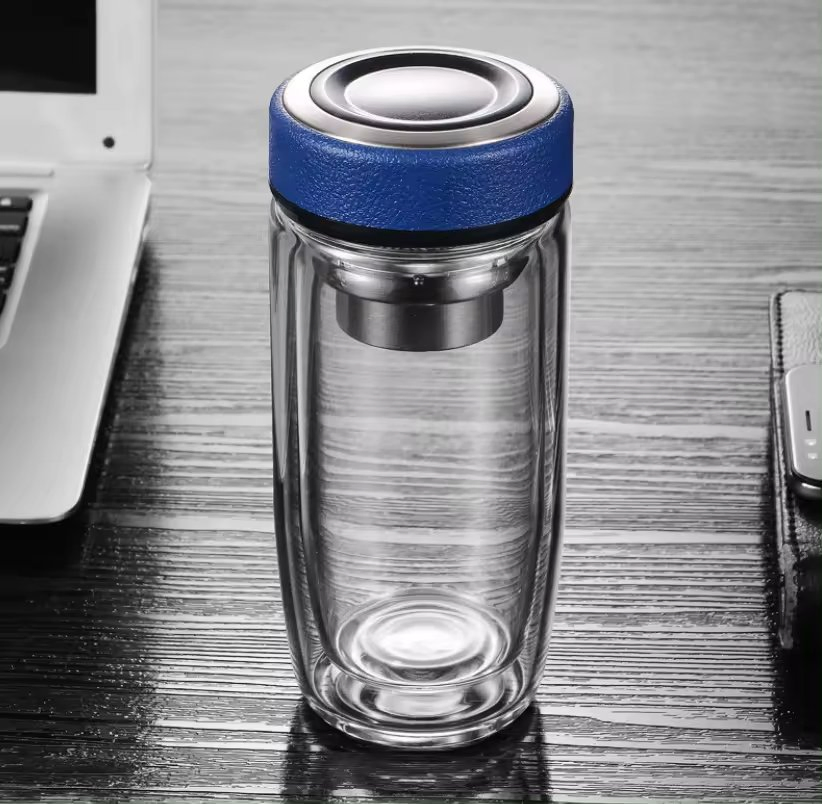 Стеклянная чашка для чая с ситечком, двойные стенки