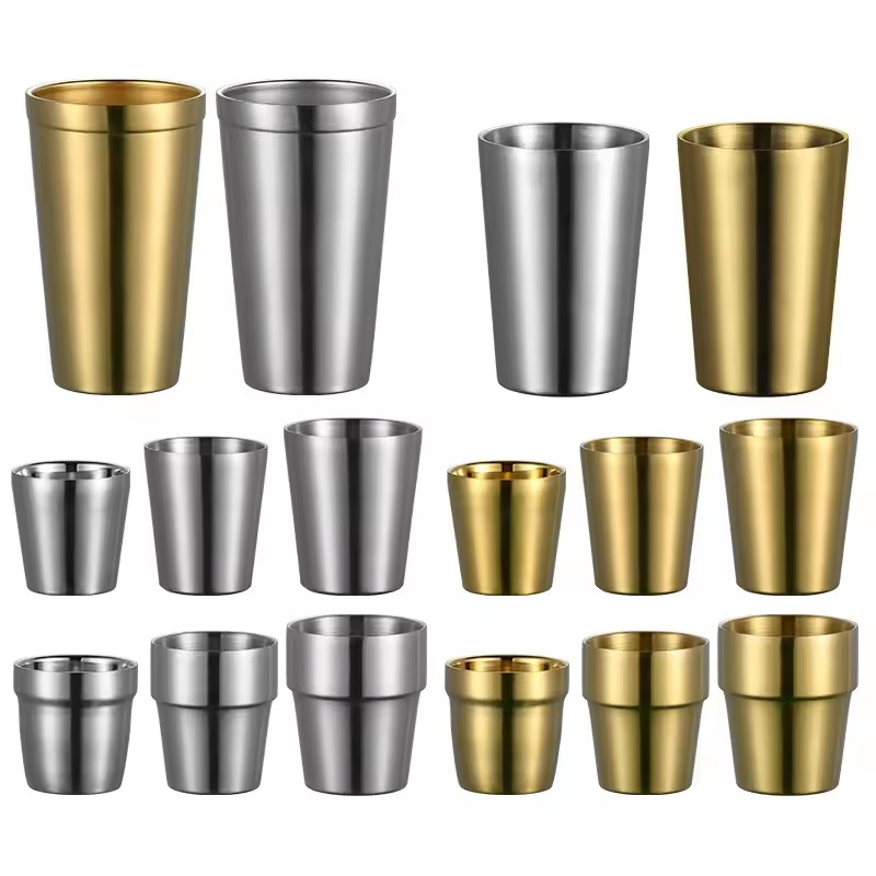 Wholesale Korean Style Double Wall Stainless Steel Cup High Quality Stackable Beer Mug Tea Coffee Drinking Cup Premium Metal