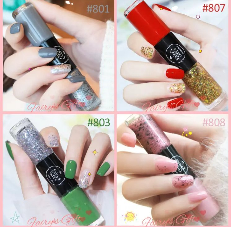 Double-Headed 2 in 1 Water Based Air Dry Nail Polish Eco-Friendly Matte Organic Long Lasting Gel Nail Polish Non-Peelable 3D Glitter Lasting Nail Gel Polish