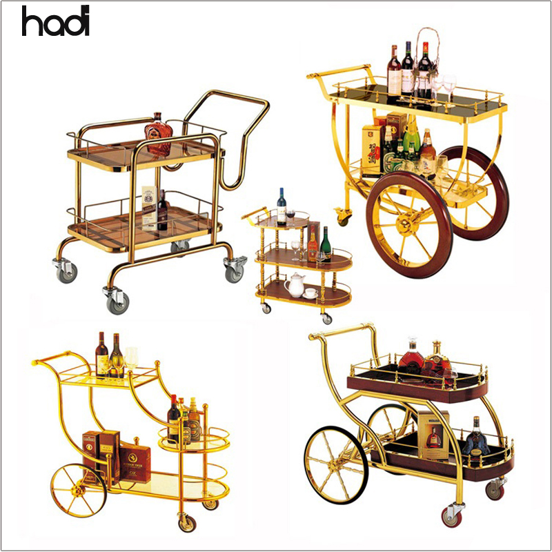 Commercial Stainless Steel 4-Tier Buffet Trolley Square Tube Antique Foldable Kitchen Serving Cart for Restaurant Hotel Use