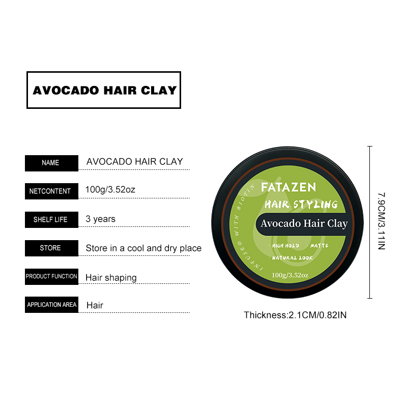 Avocado Halr Clay Biotin Hair Clay Long Lasting Organic Green Matte Natural Look Free Styling Vegan Hair Wax Unisex Hair Wax