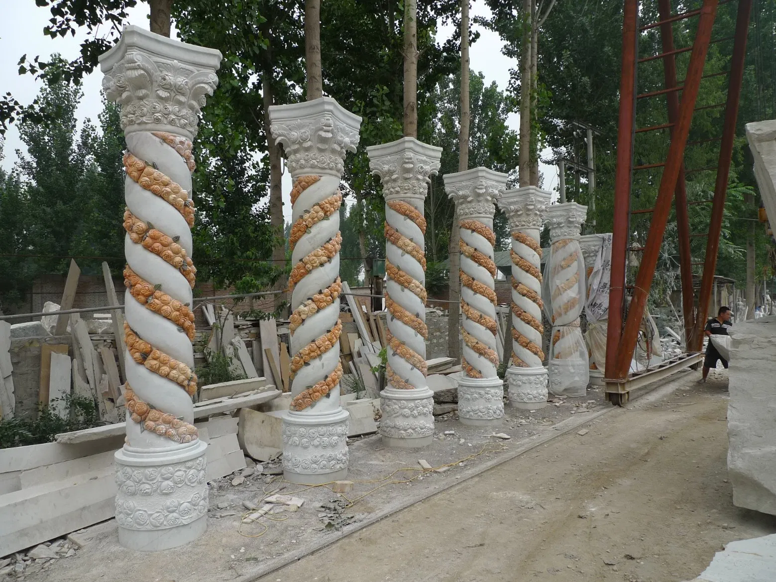 Hand Carved Chinese White Marble Stone Roman Column Design