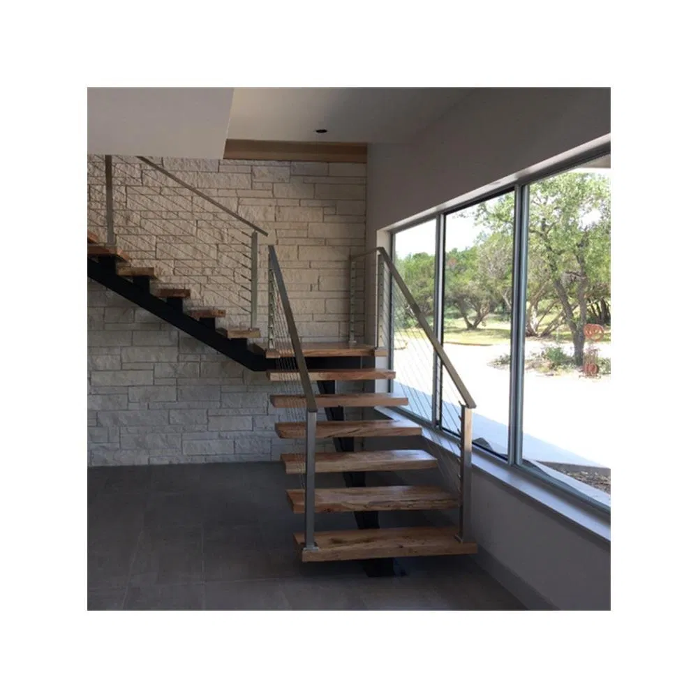 Modern Style Wood Floating Staircase with Beam