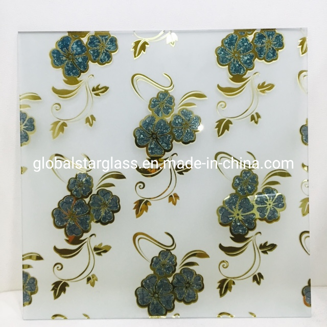 4, 5, 6mm Golden Titanium Coated Ice Flower Acid Etched/Stained/Frosted/Stained/Sandblasting/Non Finger Glass/ Design Art Decorative Glass for Door, Decoration